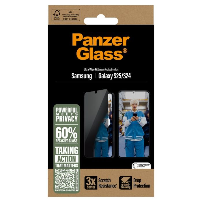 PanzerGlass - Tvrdené sklo UWF Privacy s aplikátorom pre Samsung Galaxy S25 S931, číra