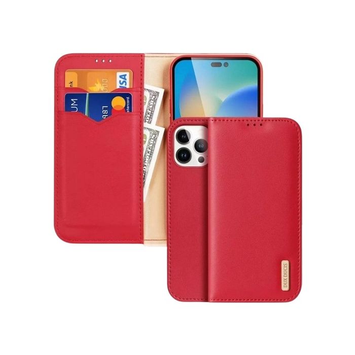 Obal Dux Ducis Hivo Book Apple iPhone 15 Pro červený (ochrana proti čítaniu RFID čipov)