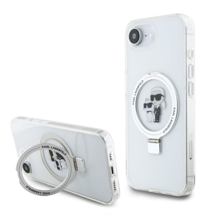 Obal Karl Lagerfeld Ringstand Karl and Choupette MagSafe Apple iPhone 16e KLHMPSE4HMRSKCH biely