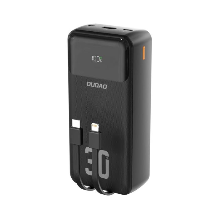 Dudao K15MAX, 30000mAh PD 22.5W, vstavané káble (USB-C, Lightning), čierna