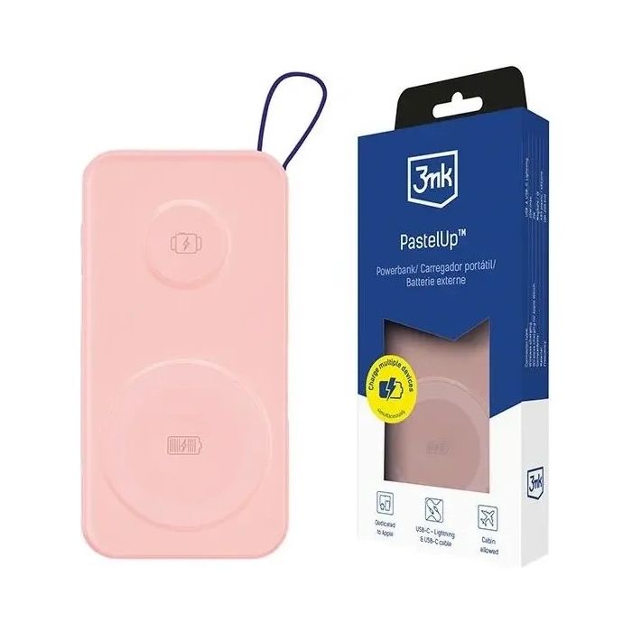 3MK PastelUp Powerbanka, 10000mAh 22.5W (USB-A, USB-C,2xMagSafe) ružová