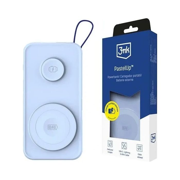 3MK PastelUp Powerbanka, 10000mAh 22.5W (USB-A, USB-C,2xMagSafe) modrá