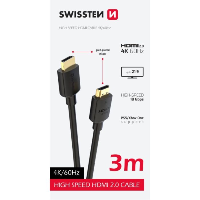 SWISSTEN kábel HDMI 4K 60Hz 3,0 M PVC