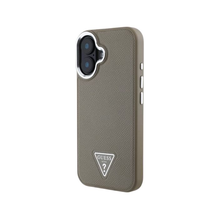 Obal Guess PU Grained Triangle Logo Apple iPhone 16 GUHMP16SPGTSPSW Brown