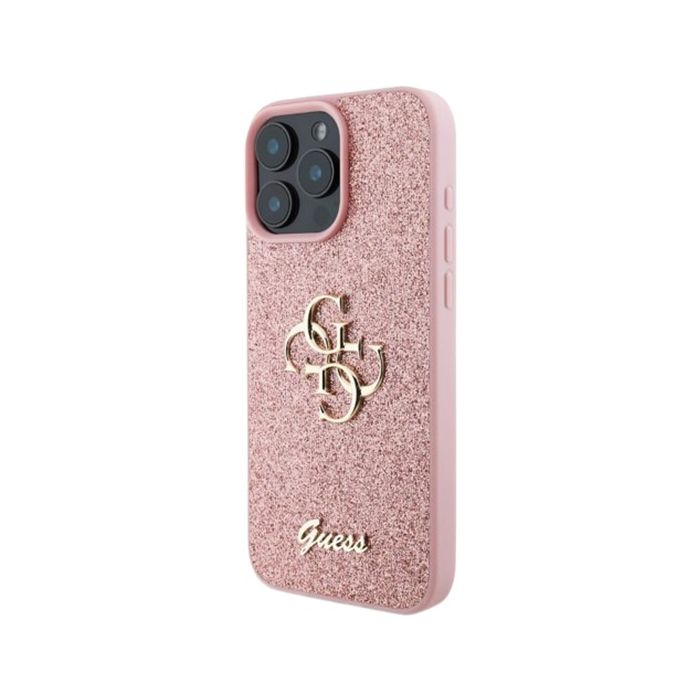 Obal Guess PU Fixed Glitter 4G Metal Logo Apple iPhone 16 Pro GUHCP16LHG4SGP Pink