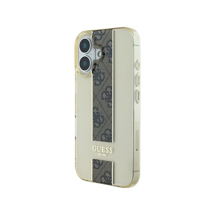 Obal Guess IML Middle 4G Stripe Apple iPhone 16 GUHCP16SHS4PPW Brown