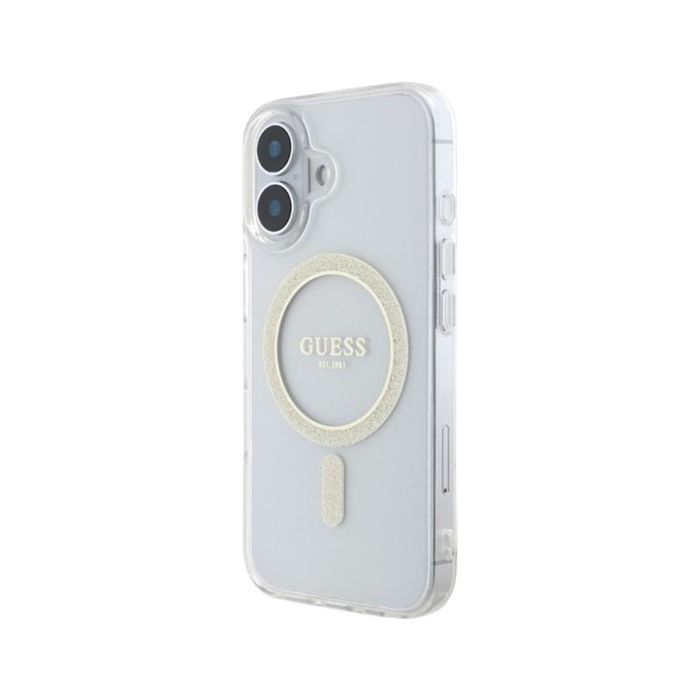 Obal Guess IML Glitter Ring MagSafe Apple iPhone 16 GUHMP16SHFGERET Transparent
