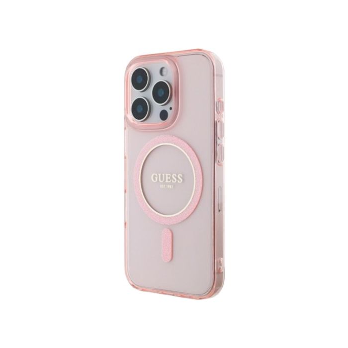 Obal Guess IML Glitter Ring MagSafe Apple iPhone 16 Pro Max GUHMP16XHFGEREP Pink