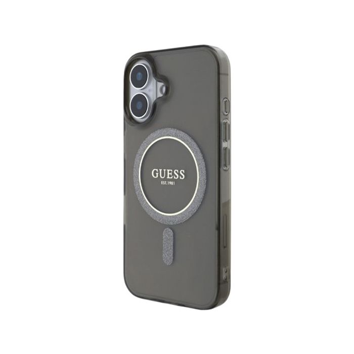 Obal Guess IML Glitter Ring MagSafe Apple iPhone 16 GUHMP16SHFGEREK Black
