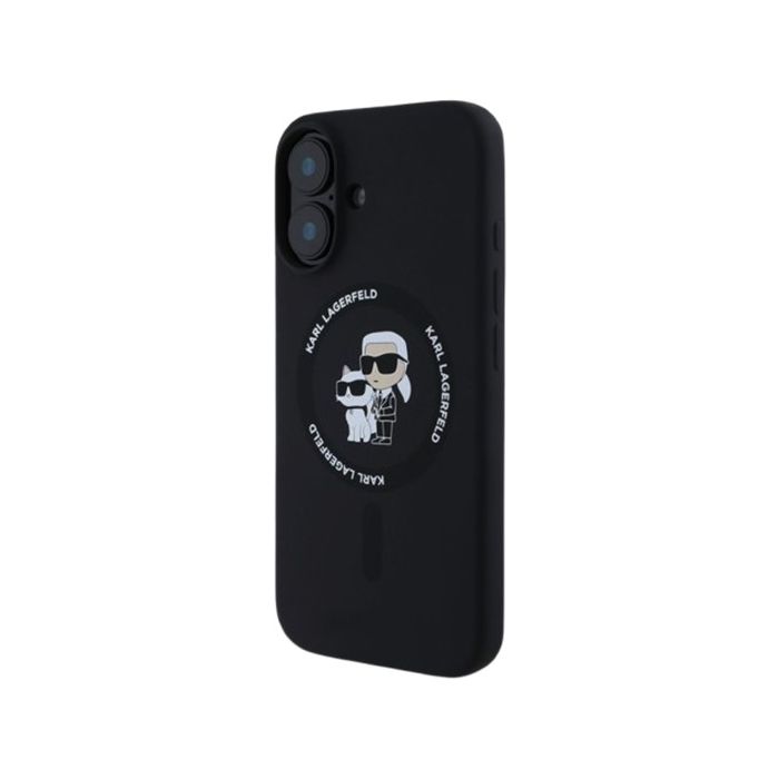Obal Karl Lagerfeld Liquid Silicone Karl and Choupette MagSafe Apple iPhone 16 Plus KLHMP16MSCMKCRHK Black