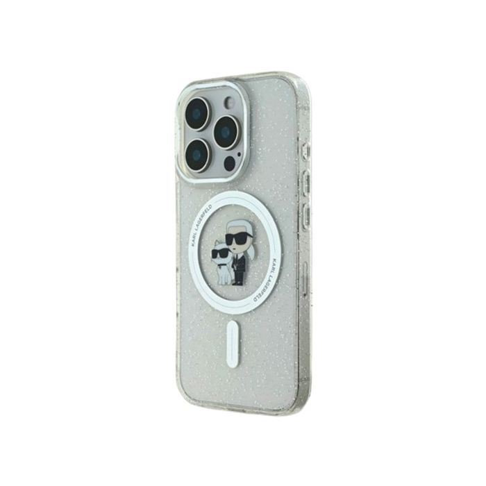 Obal Karl Lagerfeld IML Glitter Karl and Choupette MagSafe Apple iPhone 16 Pro KLHMP16LHGKCNOT Transparent