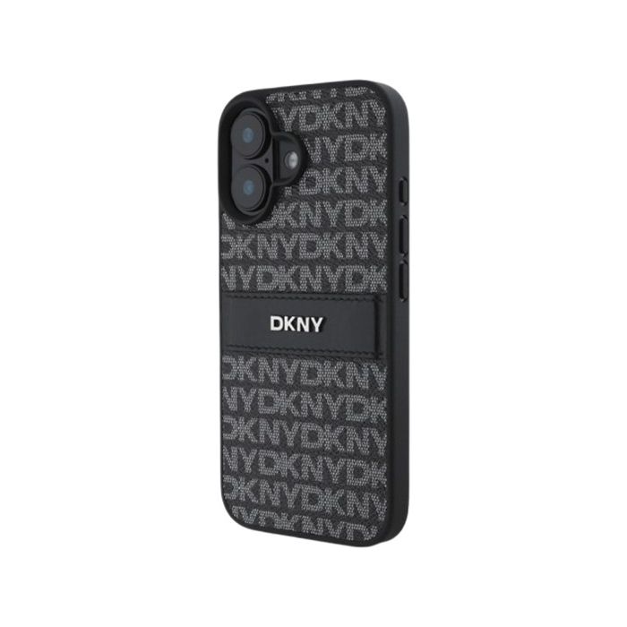 Obal DKNY PU Leather Repeat Pattern Tonal Stripe Apple iPhone 16 DKHCP16SPRTHSLK Black