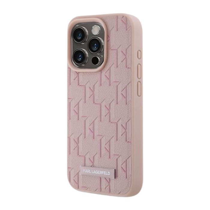 Obal Karl Lagerfeld PU Leather Monogram Metal Logo Magsafe Apple iPhone 14 Pro Max KLHMP14XPKHPORPP Pink