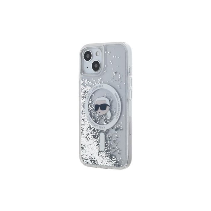 Obal Karl Lagerfeld Liquid Glitter Karl Head Magsafe Apple iPhone 15 KLHMP15SLGKISGH Transparent