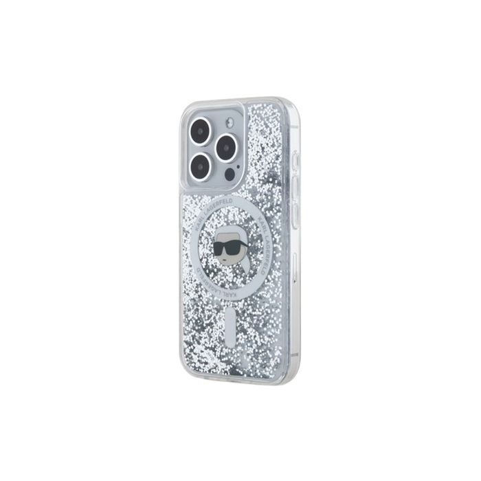 Obal Karl Lagerfeld Liquid Glitter Karl Head MagSafe Apple iPhone 15 Pro KLHMP15LLGKISGH Transparent