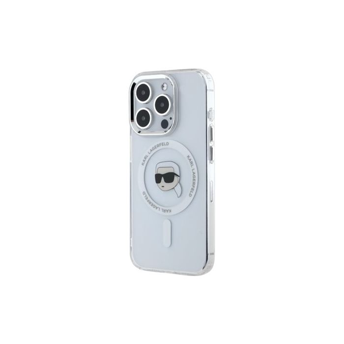 Obal Karl Lagerfeld IML Karl Head Metal Frame MagSafe Apple iPhone 15 Pro Max KLHMP15XHLSKIH Transparent