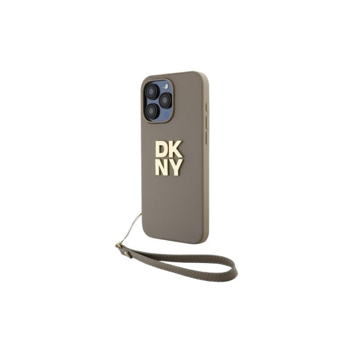 Obal DKNY PU Leather Stack Logo Wrist Strap Apple iPhone 15 Pro Max DKHCP15XPBSWSE Beige
