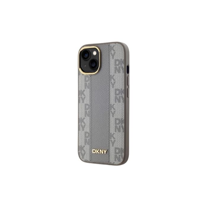 Obal DKNY PU Leather Checkered Pattern Magsafe Apple iPhone 15 DKHMP15SPCPVSLE Beige