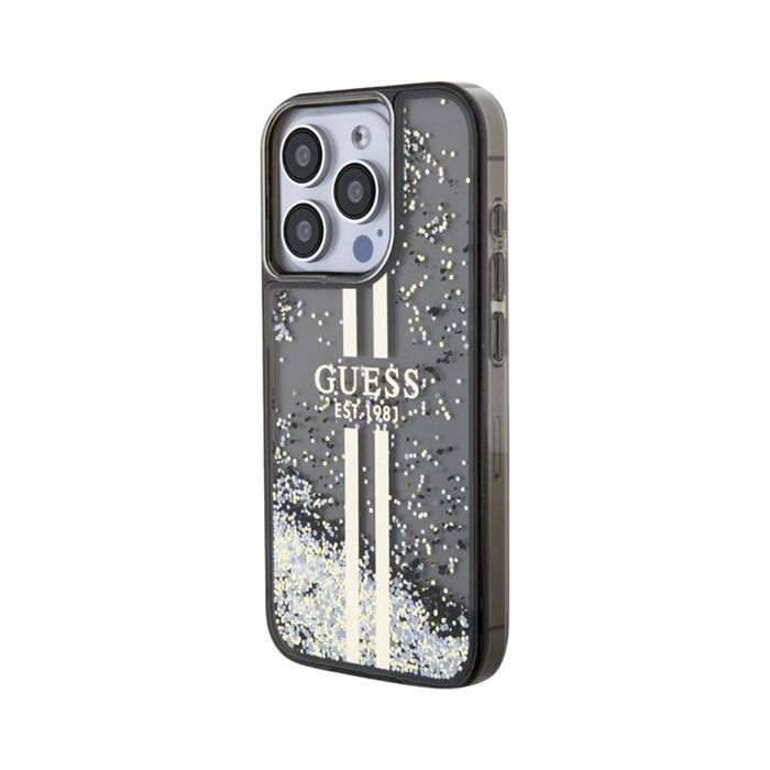 Obal Guess PC/TPU Liquid Glitter Gold Stripe Apple iPhone 15 Pro Max GUHCP15XLFCSEGK Black