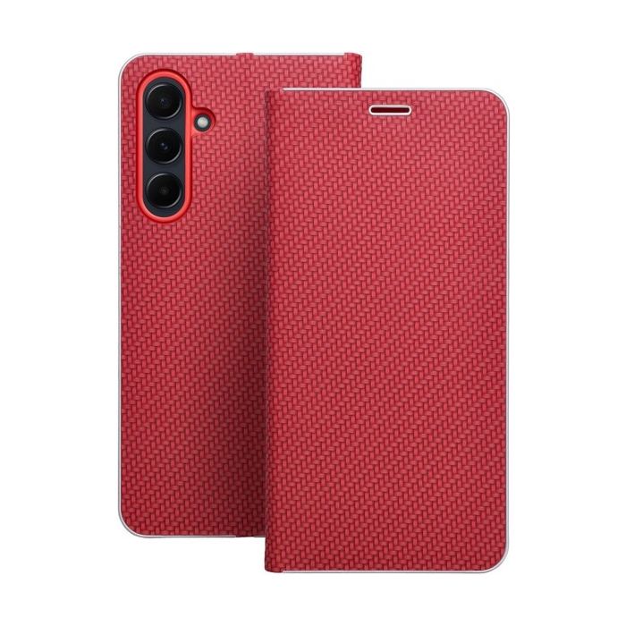 Obal LUNA Book Carbon Xiaomi Redmi Note 14 Pro 5G/14 Pro+ 5G/POCO X7 5G red